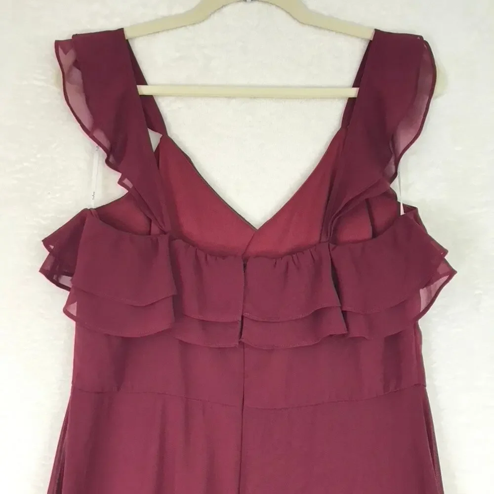 Lulus Dress Large Burgundy Adorning Glances Ruffles‎ Resort Wedding Formal READ